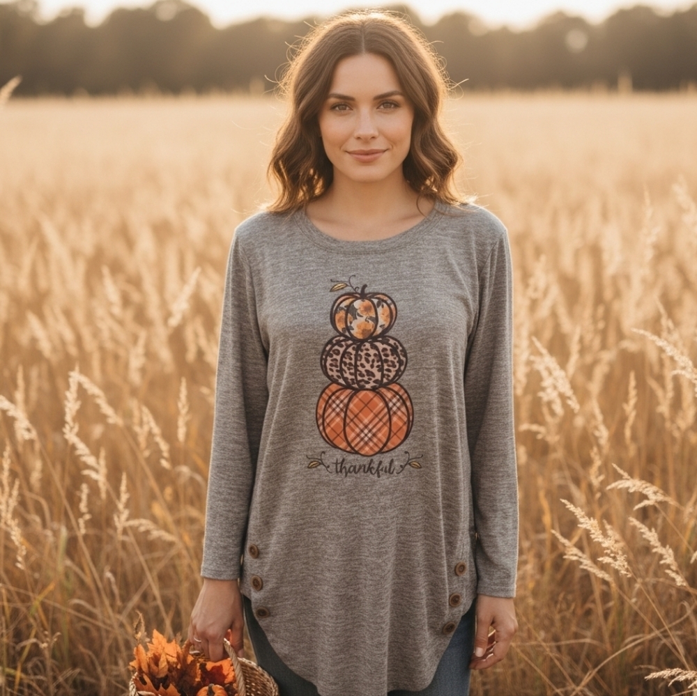 Nwt Cozy Brown Pumpkin Graphic Long Sleeve Top L Super Soft And Flowy